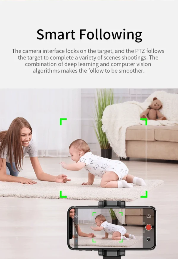 YTGEE Objet intelligent Reconnaissance faciale Support de téléphone Selfie Robot Auto Caméraman Mobile Support Enregistrement vidéo Vlog Prise de vue intelligente